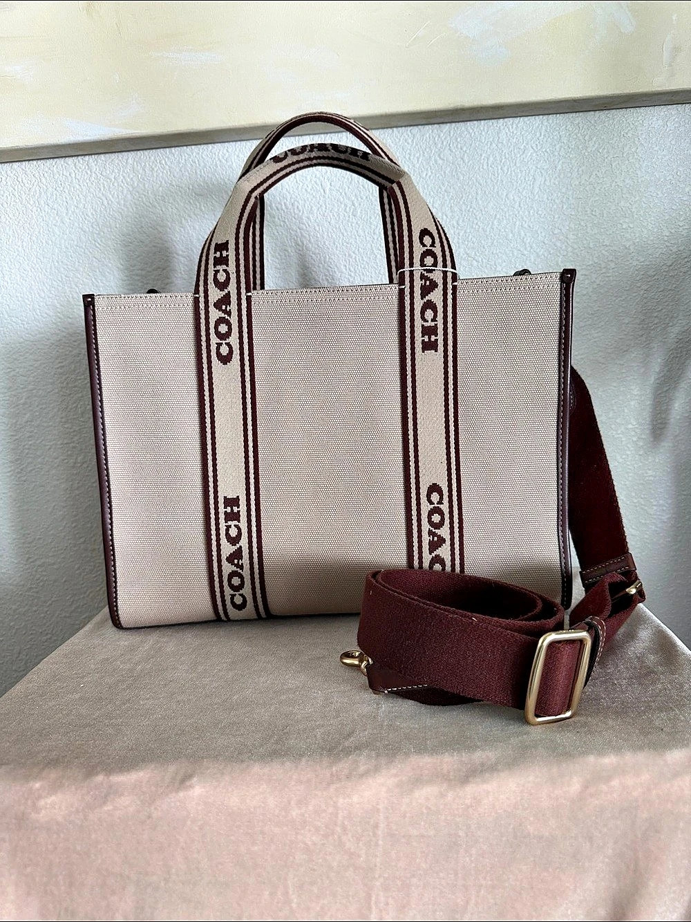Coach Field Tote 22 in Organic Cotton Canvas with Stripe Organic Cotton Canvas